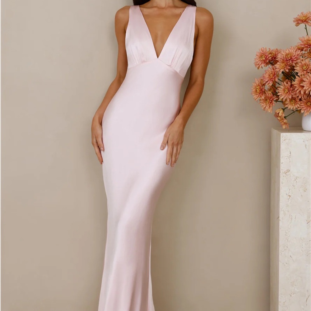 Hello Molly Pale Pink Plunge Maxi Dress